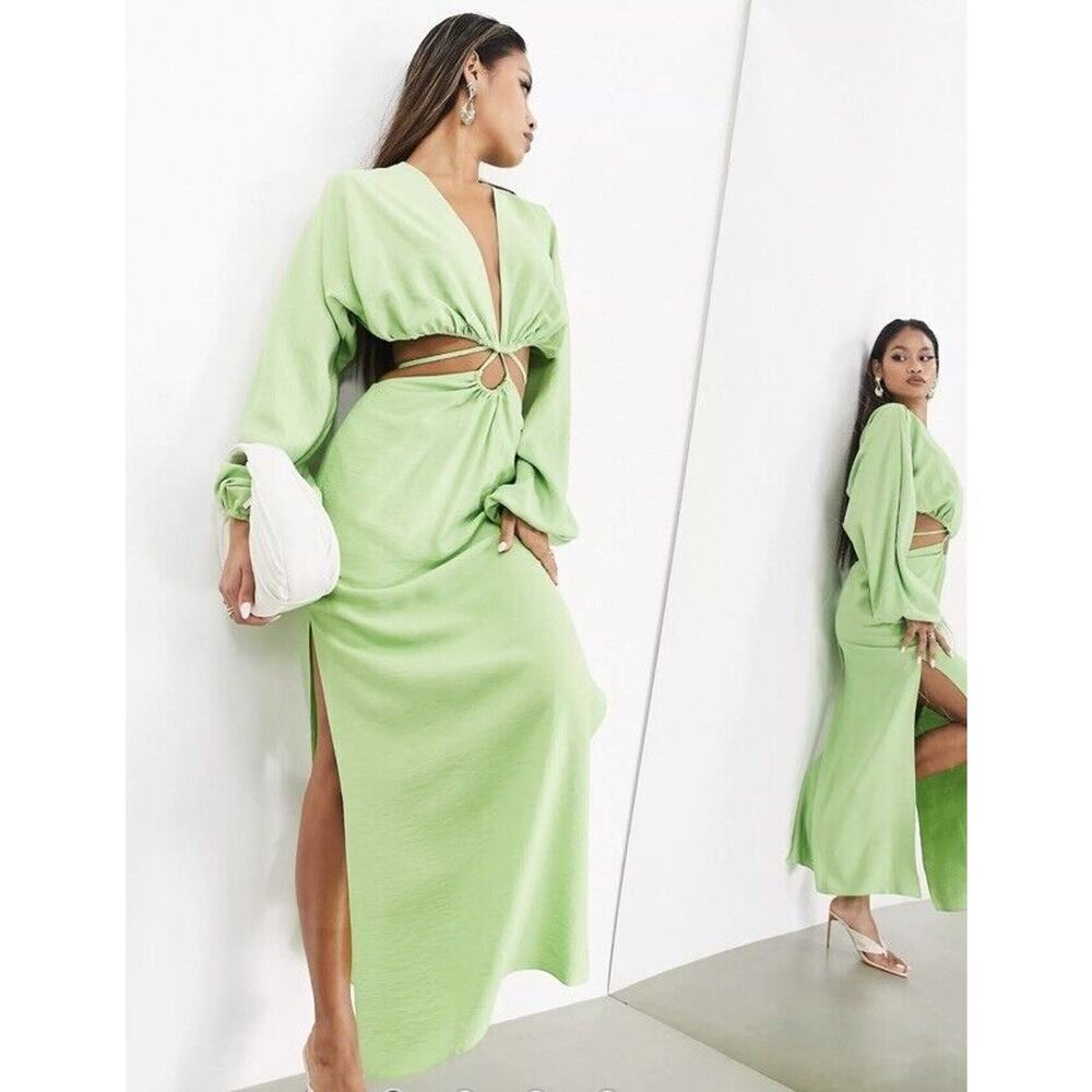 ASOS Edition Cut Out Dress Midi Size US 2 Green Vacation Beach Party Sexy NWT​​